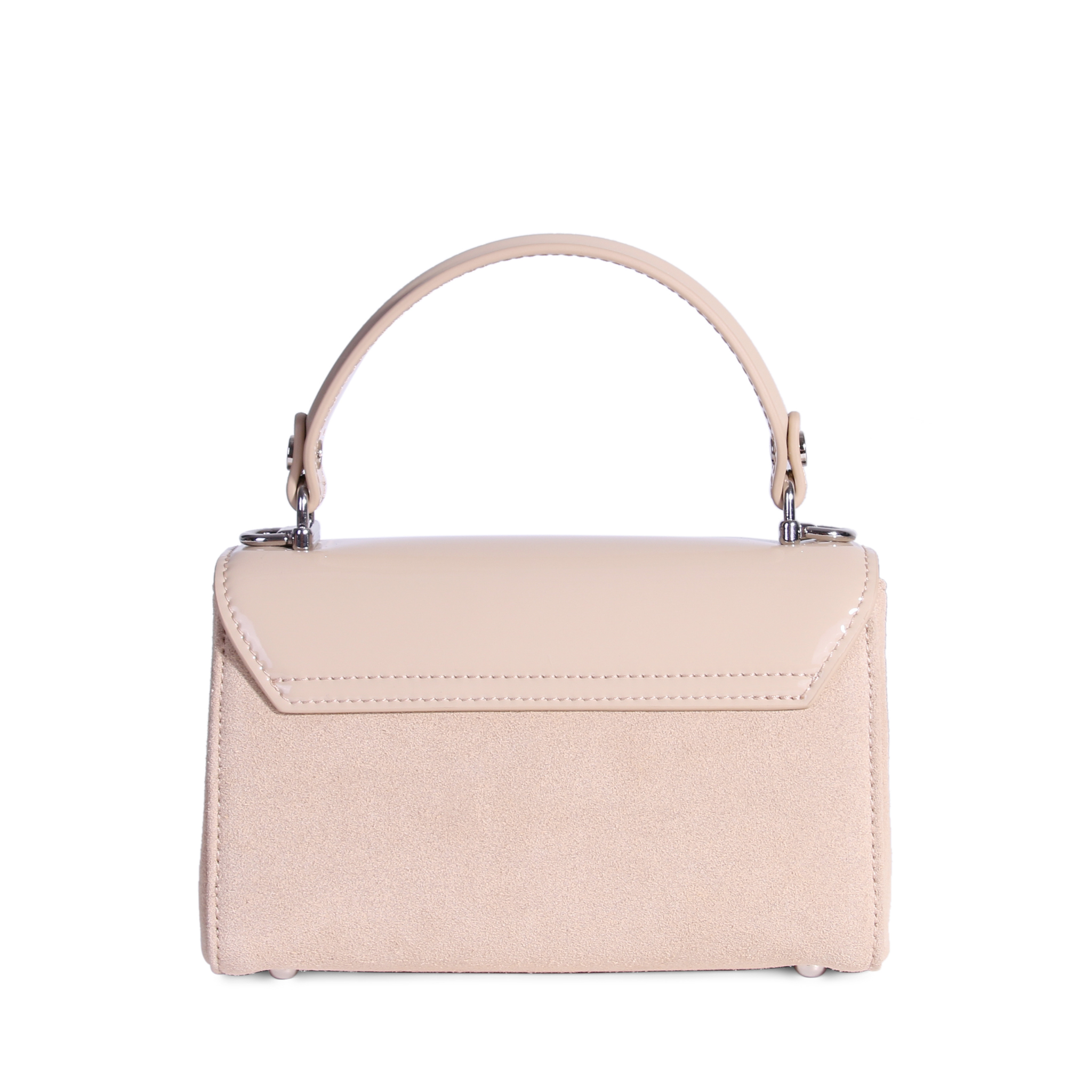 Sand patent leather and suede Lili Bag by JURGI – side profile view