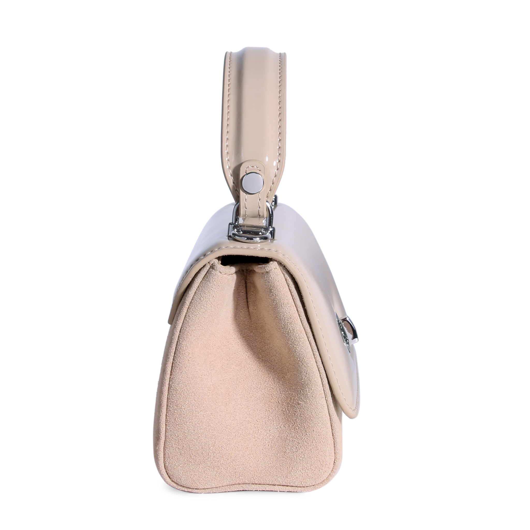 JURGI sand patent and suede Lili Bag – quietly elegant structured handbag