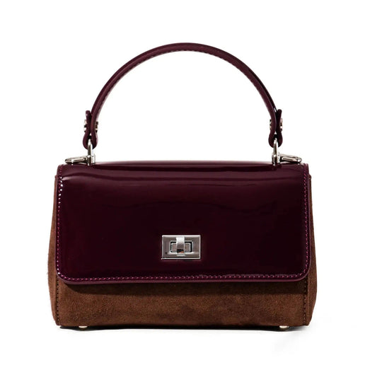 Navy Patent Leather & Suede LILI Top Handle Bag - JURGI Designs