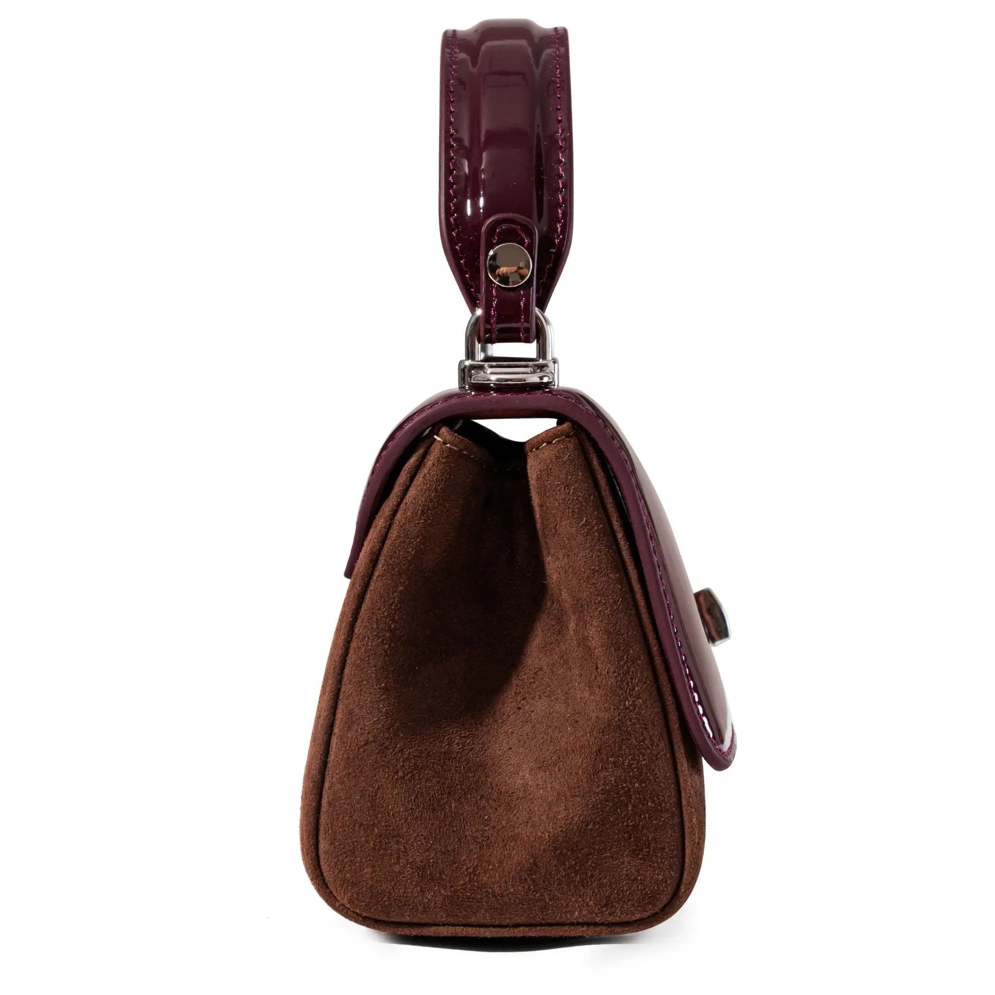 Brown handbag with a matching handle from patent leather