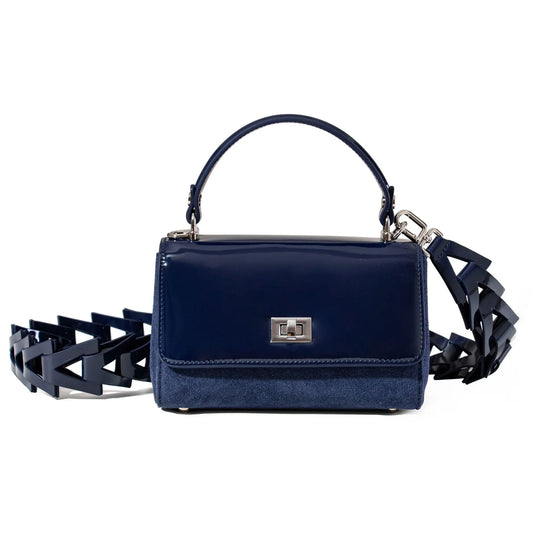 Navy Patent Leather & Suede LILI Top Handle Bag - JURGI Designs