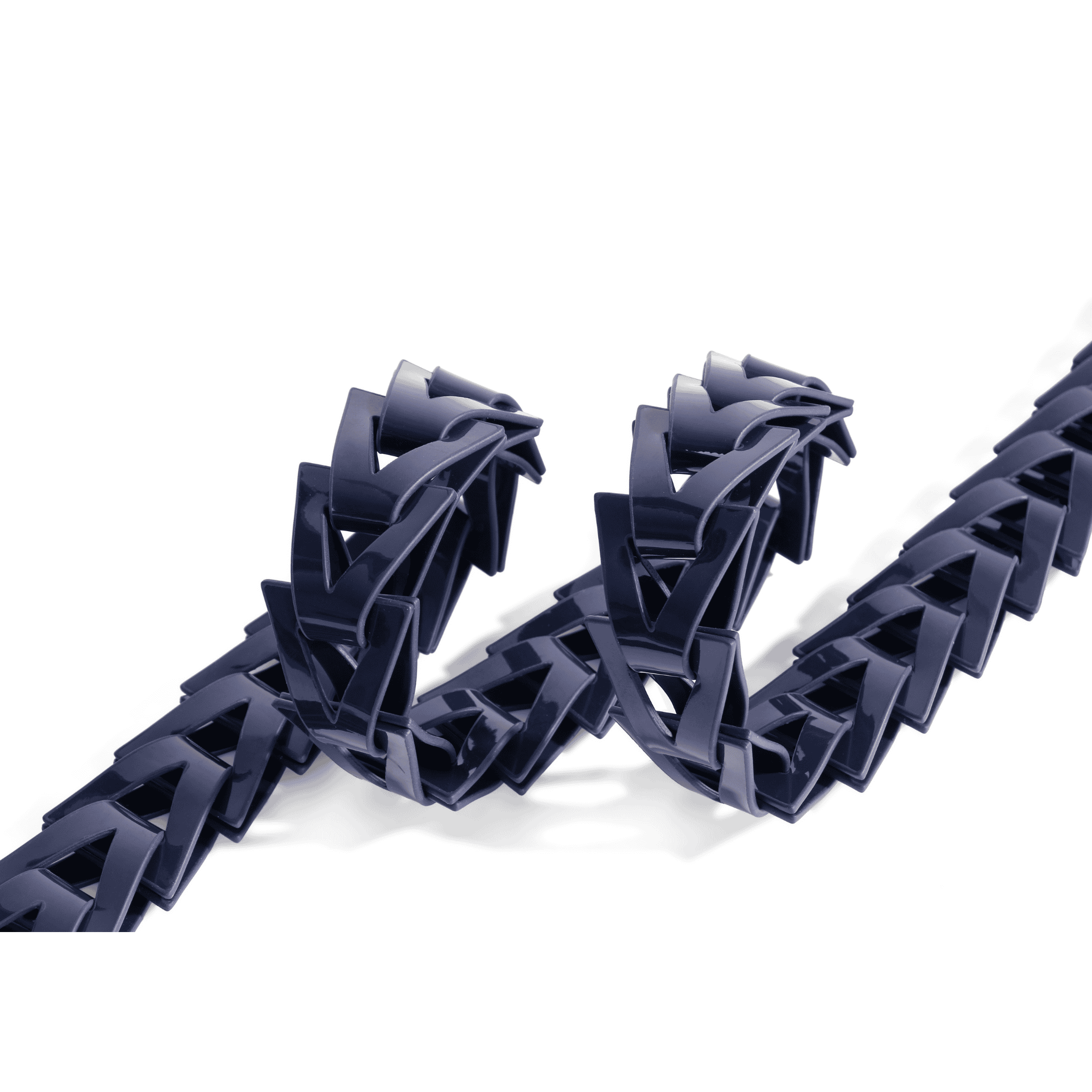 Navy triangle loop belt styled around the waist