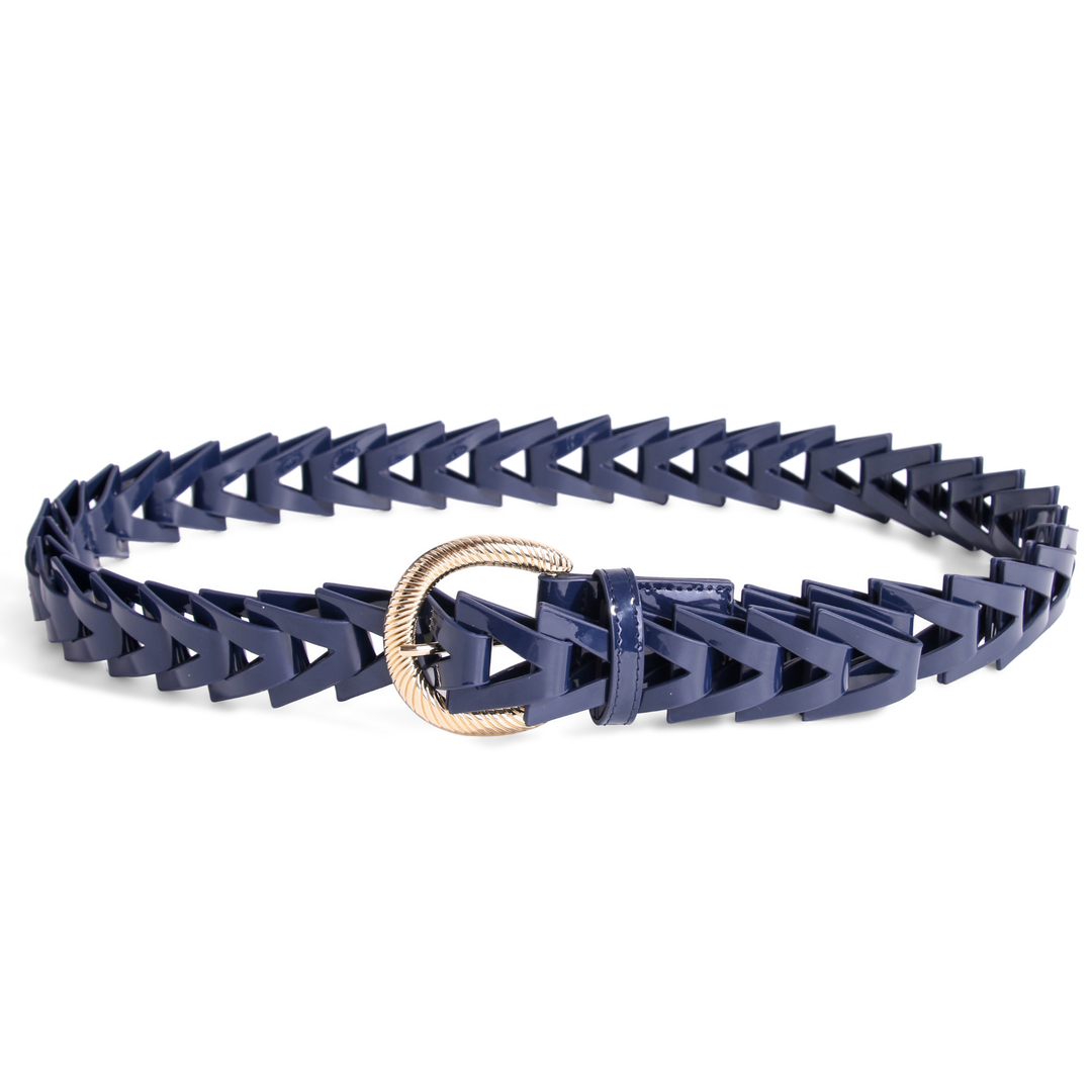 Navy patent leather belt with signature triangle loop