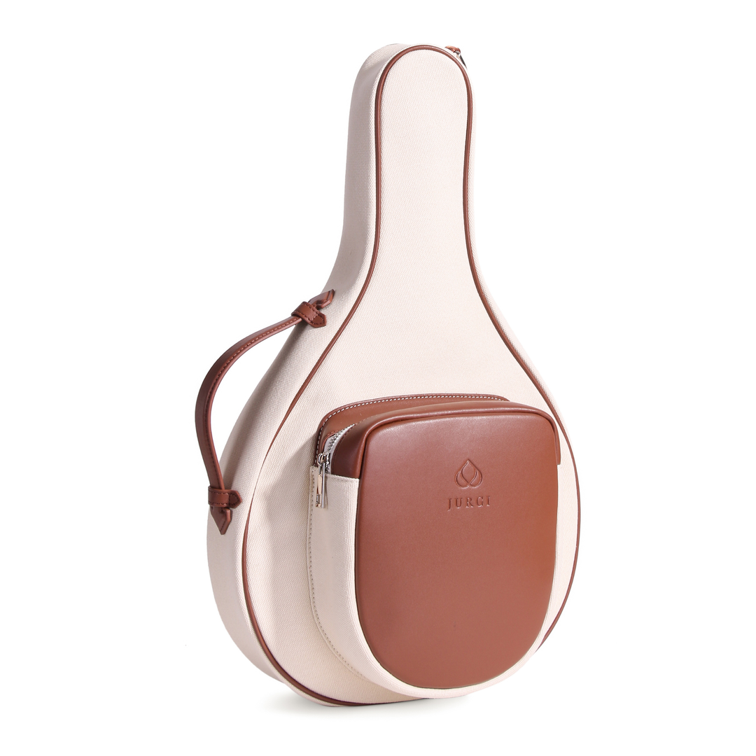 canvas padel racket bag with brown leather top pocket