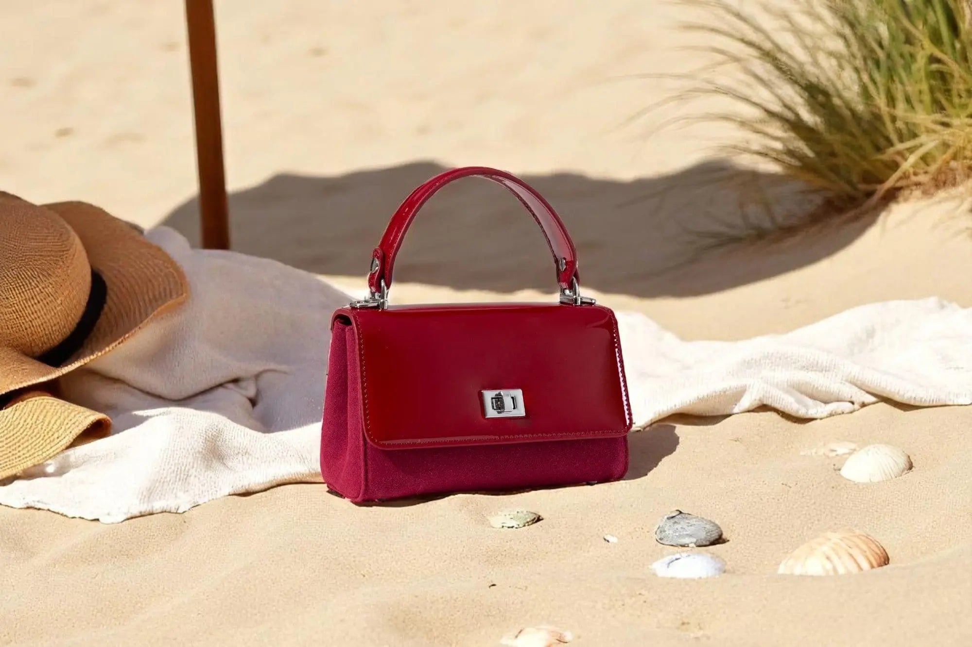 Red Patent Leather & Suede LILI Top Handle Bag - JURGI Designs
