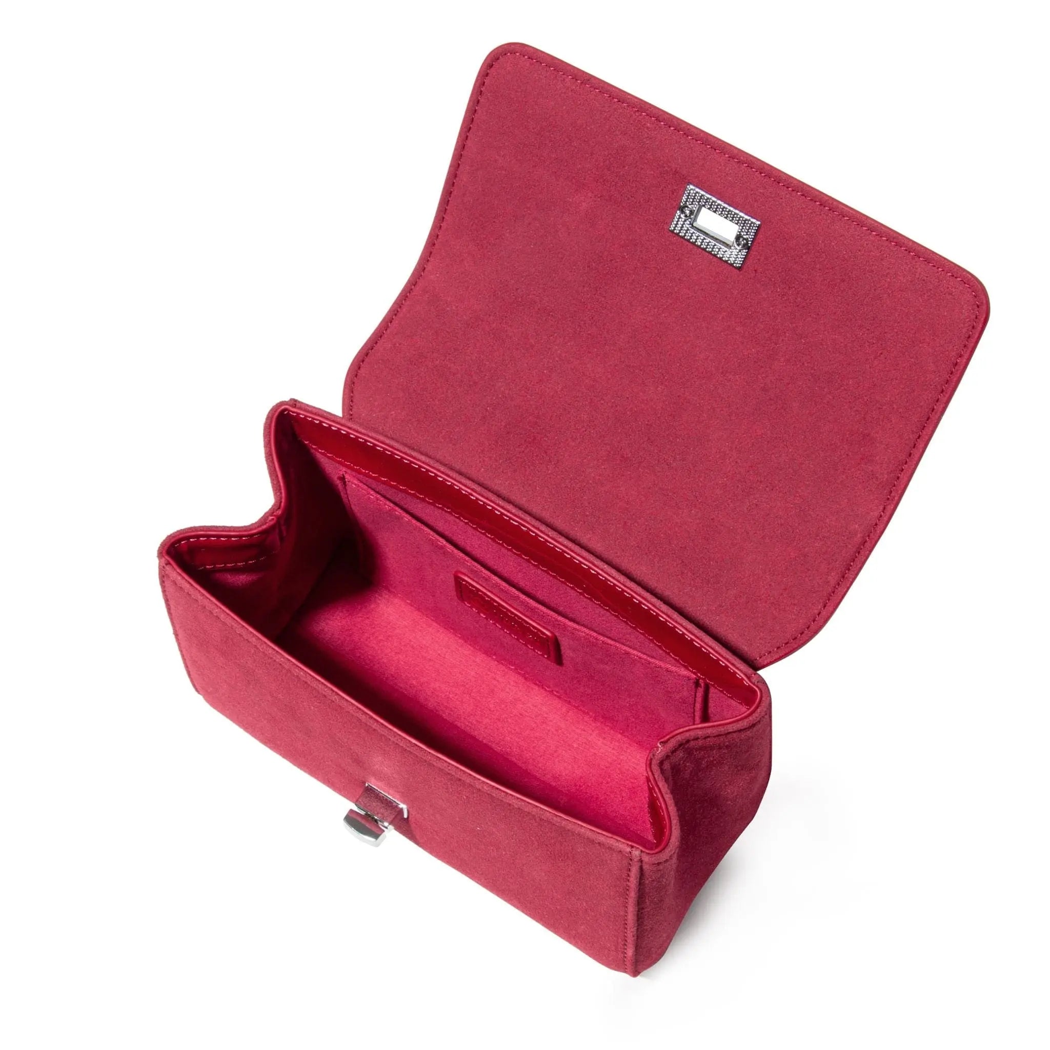 Red clutch bag with a visible JURGI  brand logo 