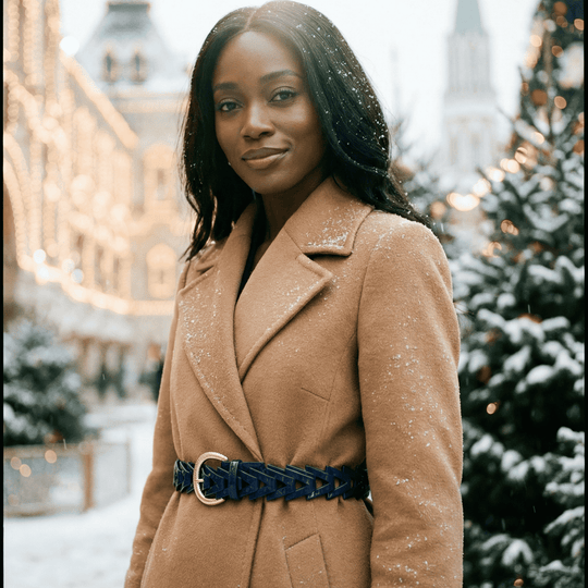 african american woman and navy belt in winter