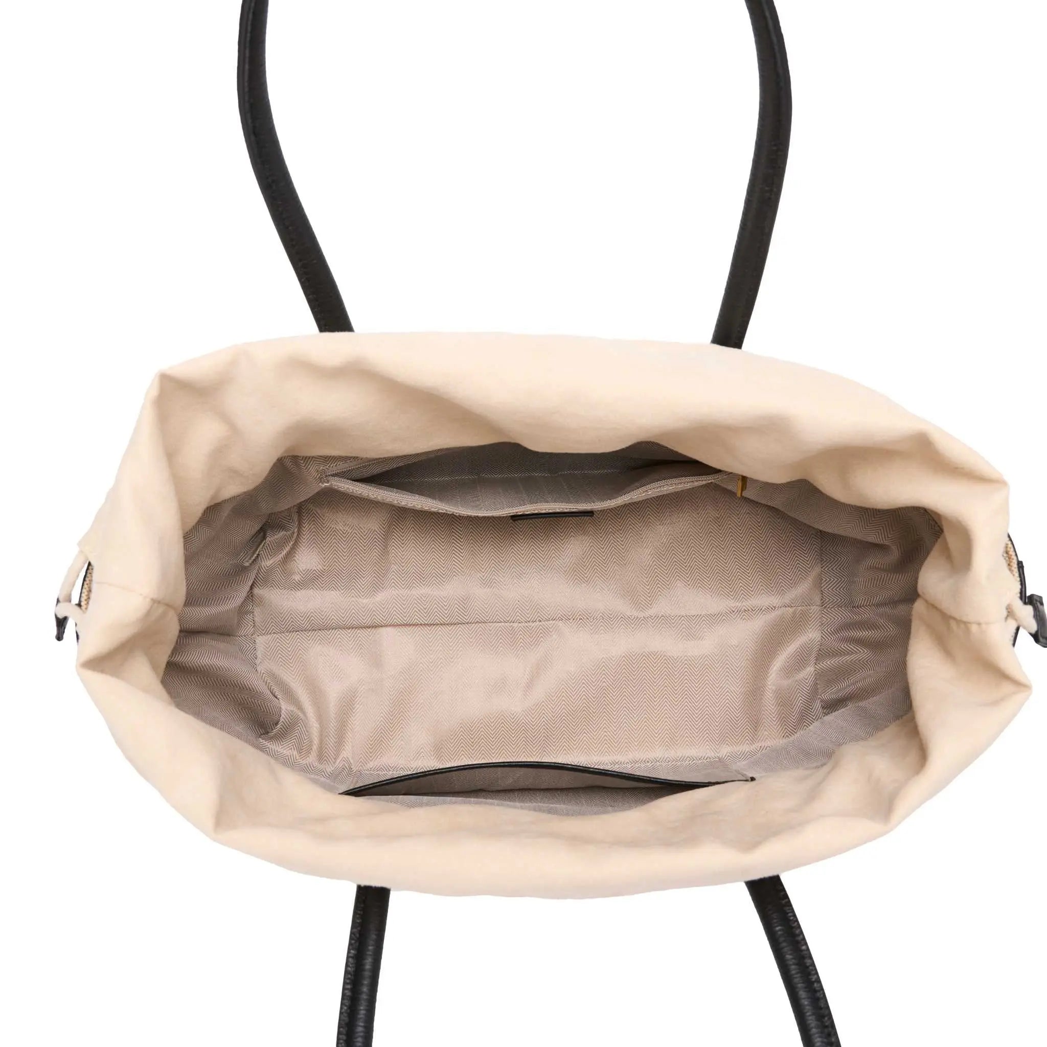 Elegant canvas handbag trimmed with black leather, JURGI design