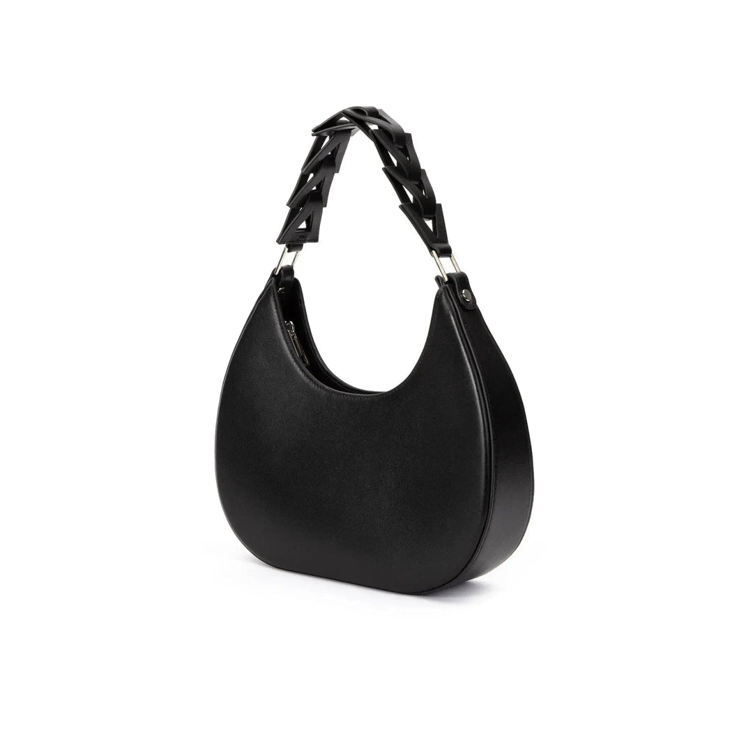 Black calfskin leather handbag, D-Letter shape, JURGI Brand design.